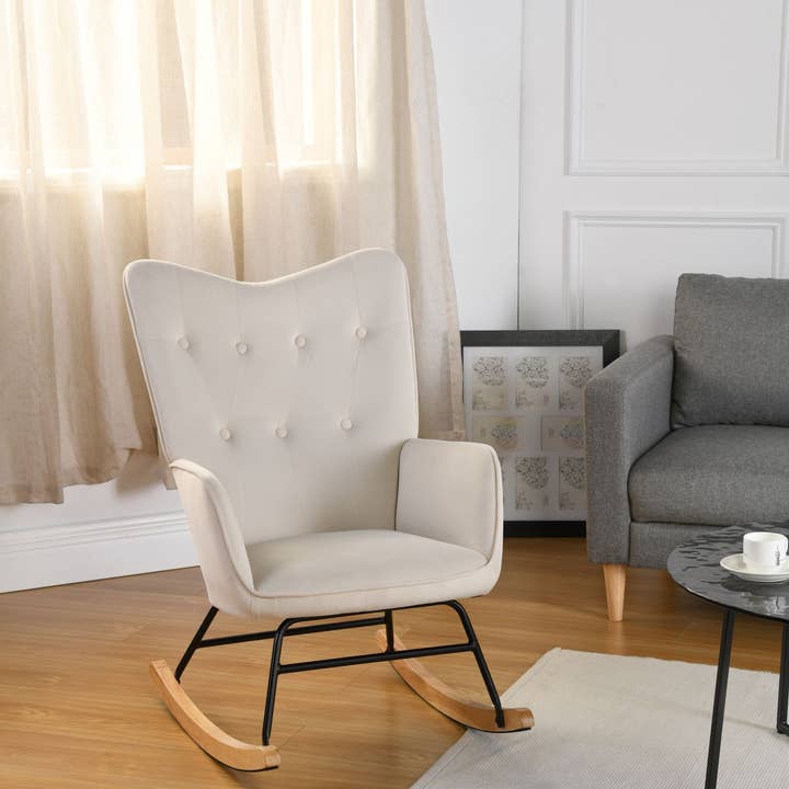 Urban Meuble - Wholesale Rocking Chair - Rocking chair off-white velvet EPPING SMALL VELVET BEIGE5