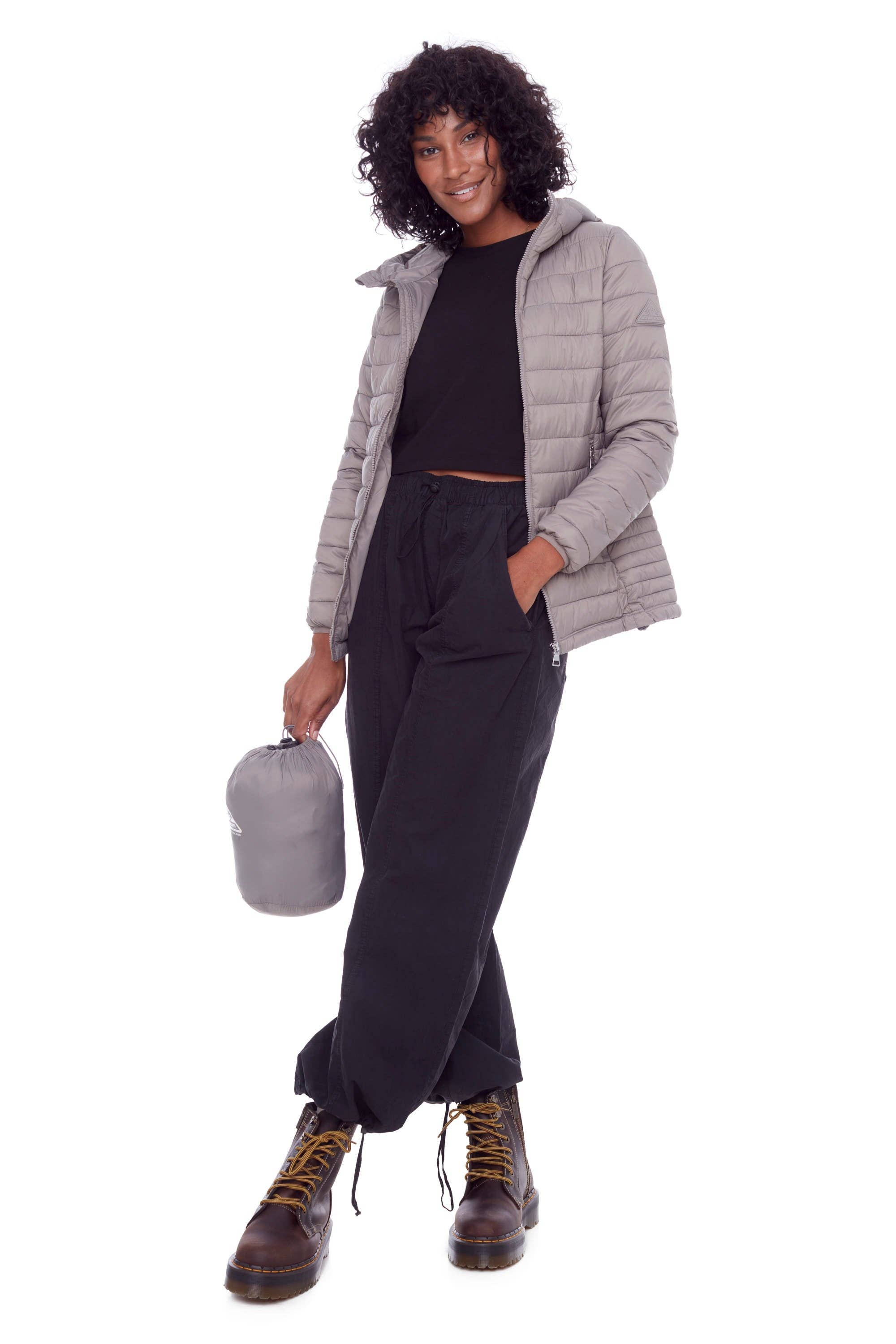 YOHO LADIES' | WOMEN'S VEGAN DOWN (RECYCLED) LIGHTWEIGHT PACKABLE PUFFER, TAUPE for wholesale on Faire4