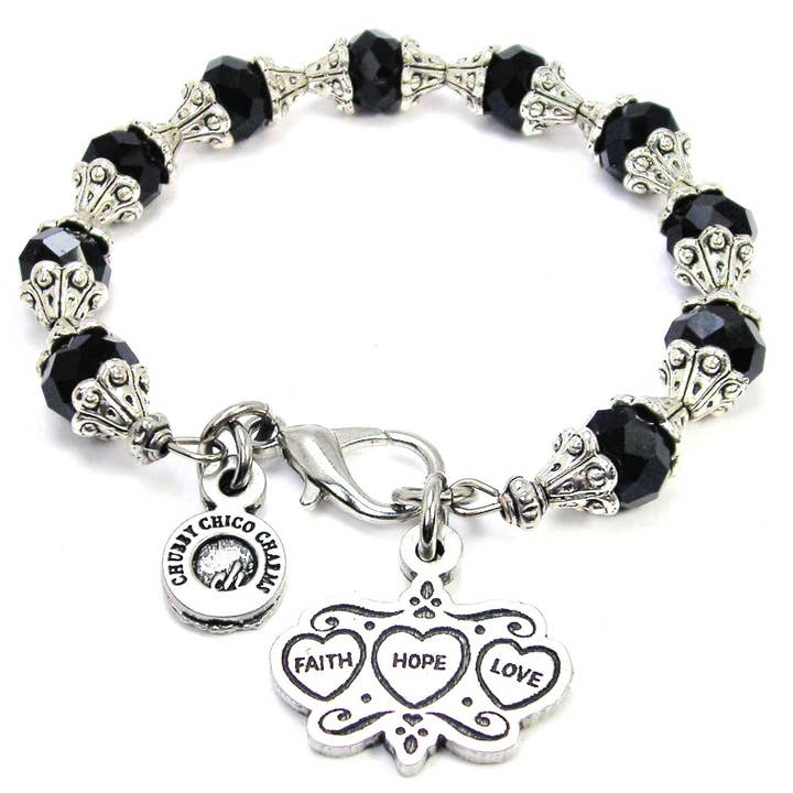 Faith Hope Love Bracelet triple cœurs avec cristaux pour la vente par Chubby Chico Charms