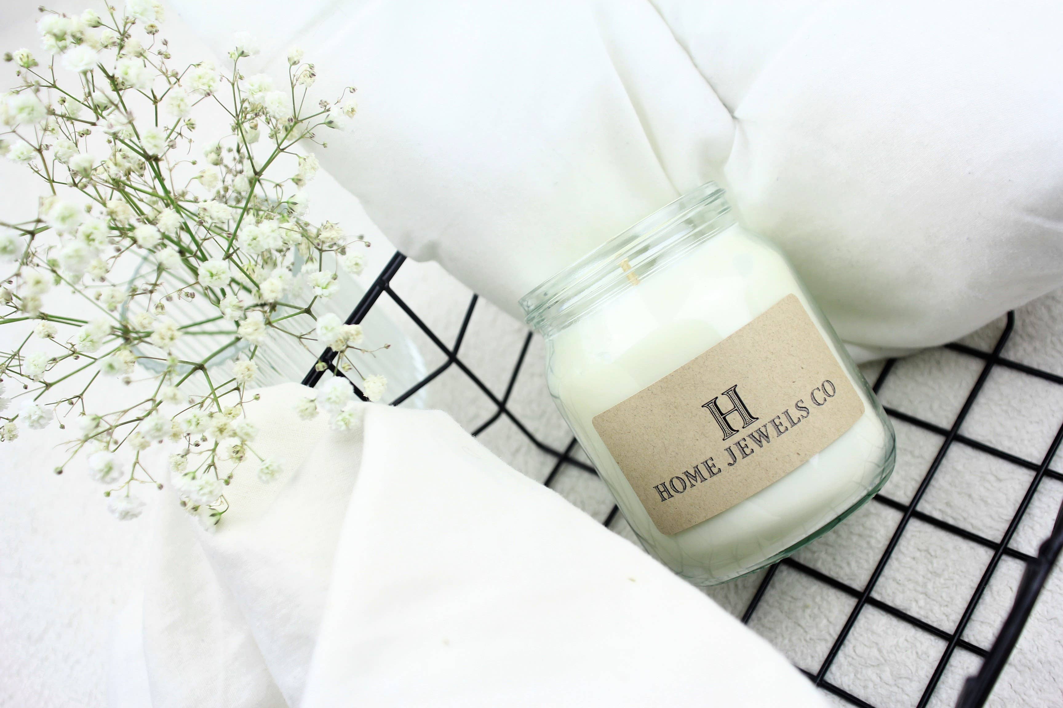 Home Jewels Co - Wholesale Jar/Filled Candle - Fresh Linen Scented Soy Candle Jars - 8oz, 12oz, 16oz 5