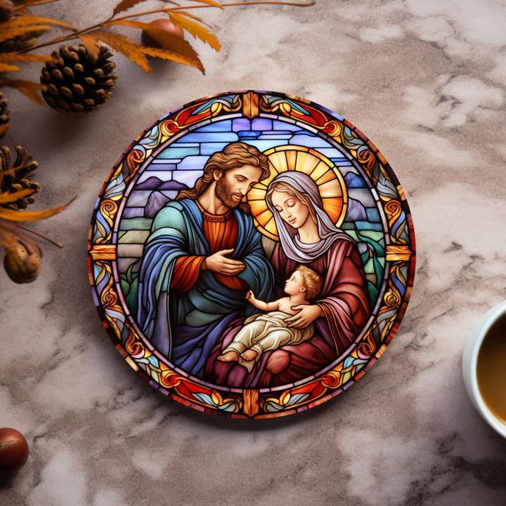 Fernville Creations - Wholesale Coasters - Ceramic Nativity Scene Coaster with Stained Glass Design