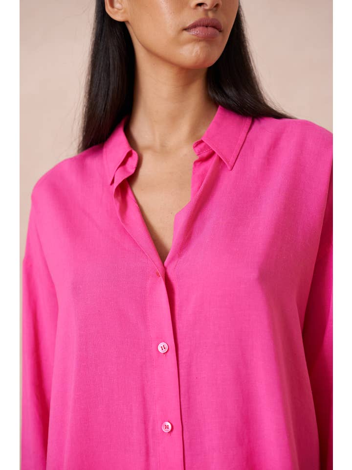 Attentif Paris - Vente Chemise à col boutonné – femme - Chemise unie avec col à revers avec du lin14