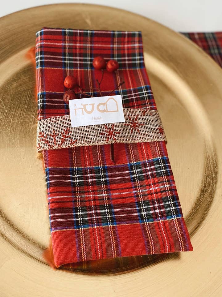 PACK OF 2 RED SCOTCH NAPKINS for wholesale by Huca Home