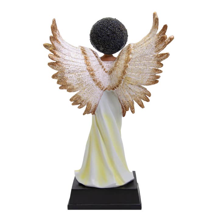 African American Expressions - Wholesale Decorative Figurine - FAN03 Golden Angel Figurine w/ Glitter Accents