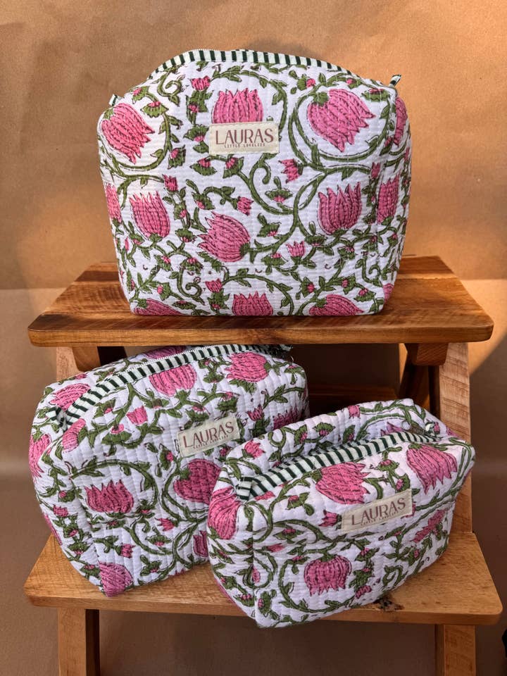 Liana Cosmetic Trio-100% COTTON QUILTED BAGS for wholesale by Laura’s Little Lovelies