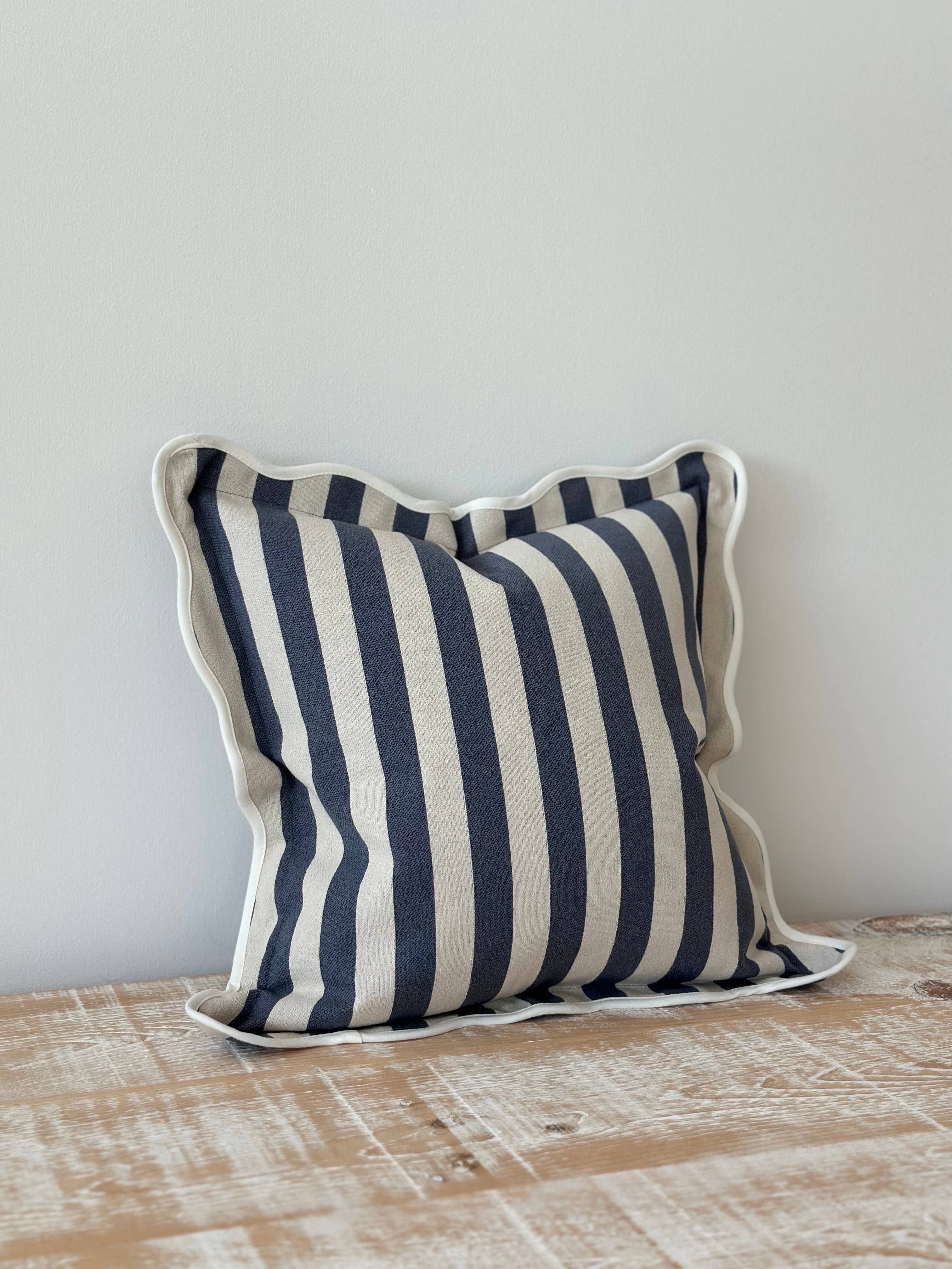 Ellenvale Trade – wholesale Throw pillow cover – Chloe Navy Stripe Scalloped Edge Cushion Cover2