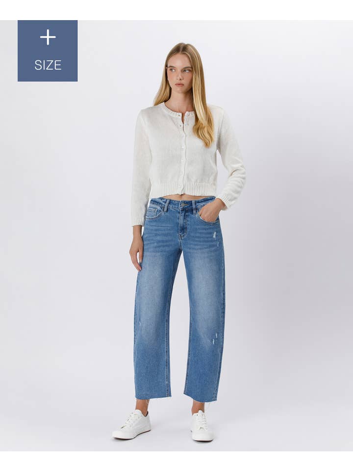 HER POSSESSION PLUS SIZE HIGH RISE MILD BARREL JEANS LV1520-P for wholesale on Faire2