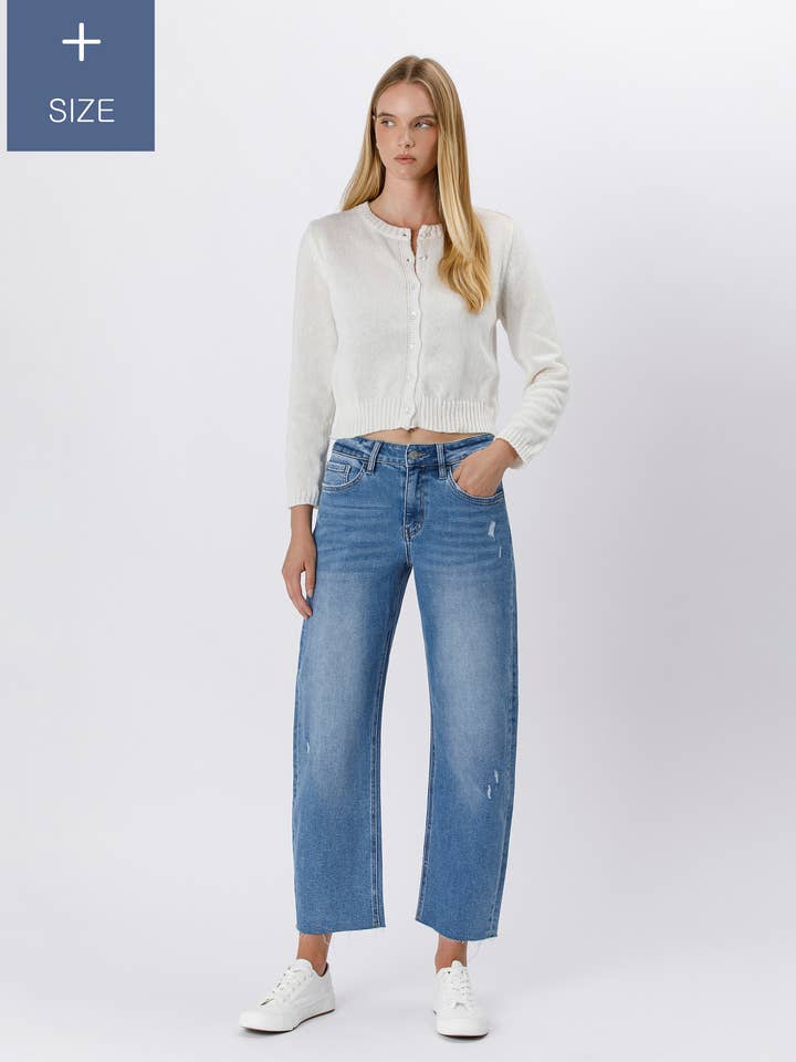 JEANS DE TALLE ALTO DE TALLA GRANDE CON FORMA DE BARRIL SUAVE LV1520-P para venta al por mayor de Lovervet by VERVET