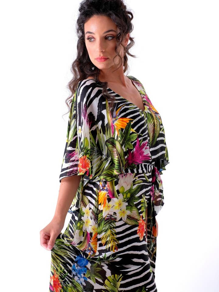 Vestido comprido em cetim de seda, com estampa de capa por atacado de IDDA