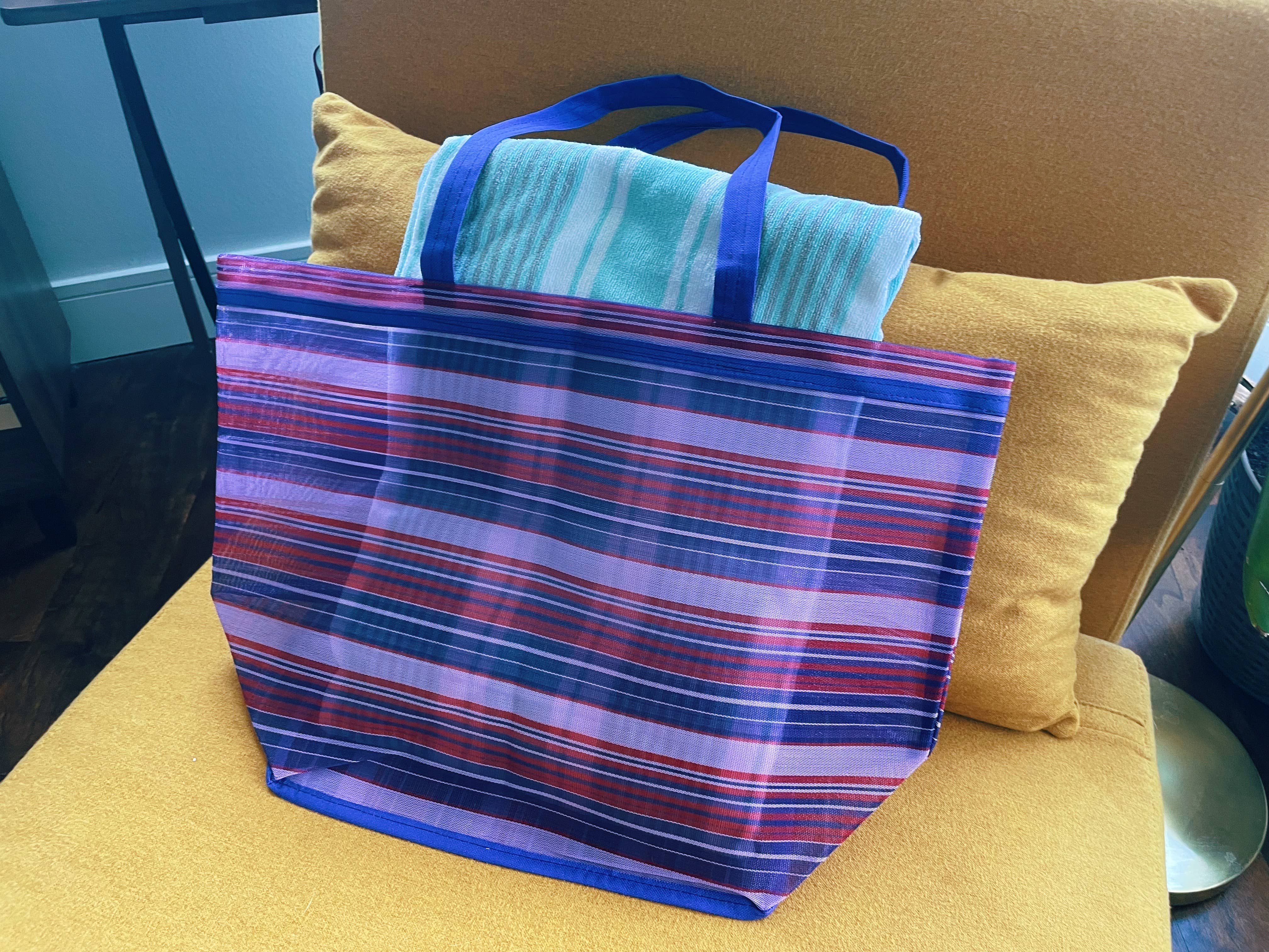 Pura Vida - Vendita all'ingrosso Borsa da spiaggia - Borsa da spiaggia in tessuto con cinturino in plastica 15x20 pollici7