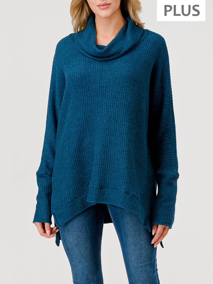 Plus Size Turtle Cowl Neck Brushed Waffle Knit Top, T791-PL for wholesale by Heimious