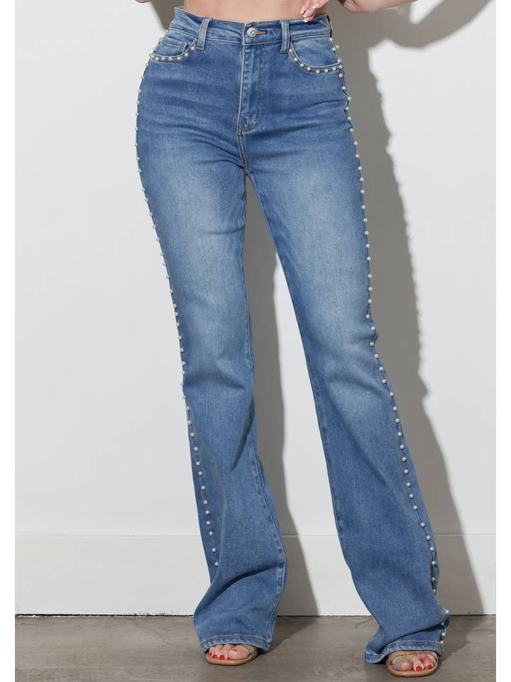 Medium Stone Pearl Bootcut Jeans for wholesale on Faire