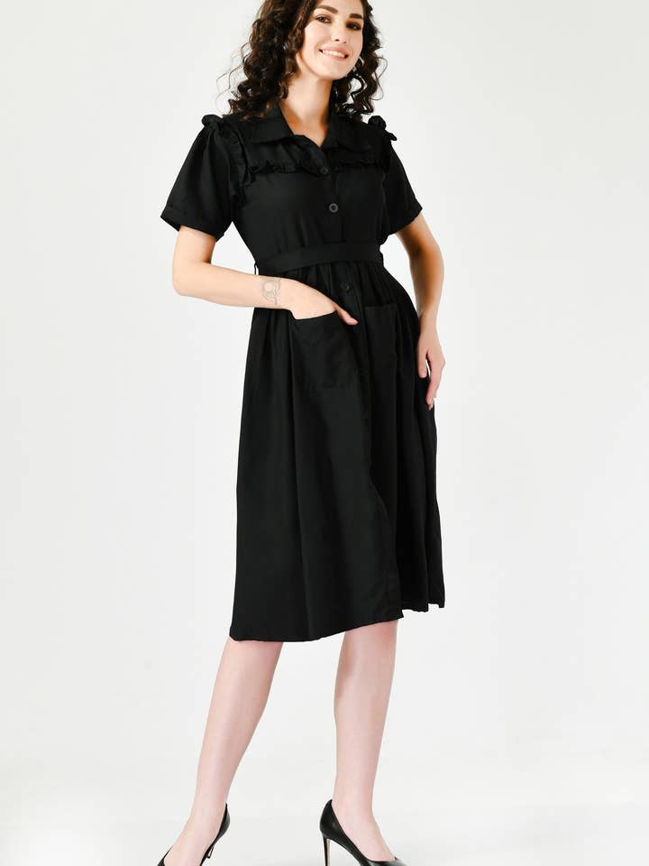 Black Solid Half Sleeves Dress for wholesale by STYLE INSTANT