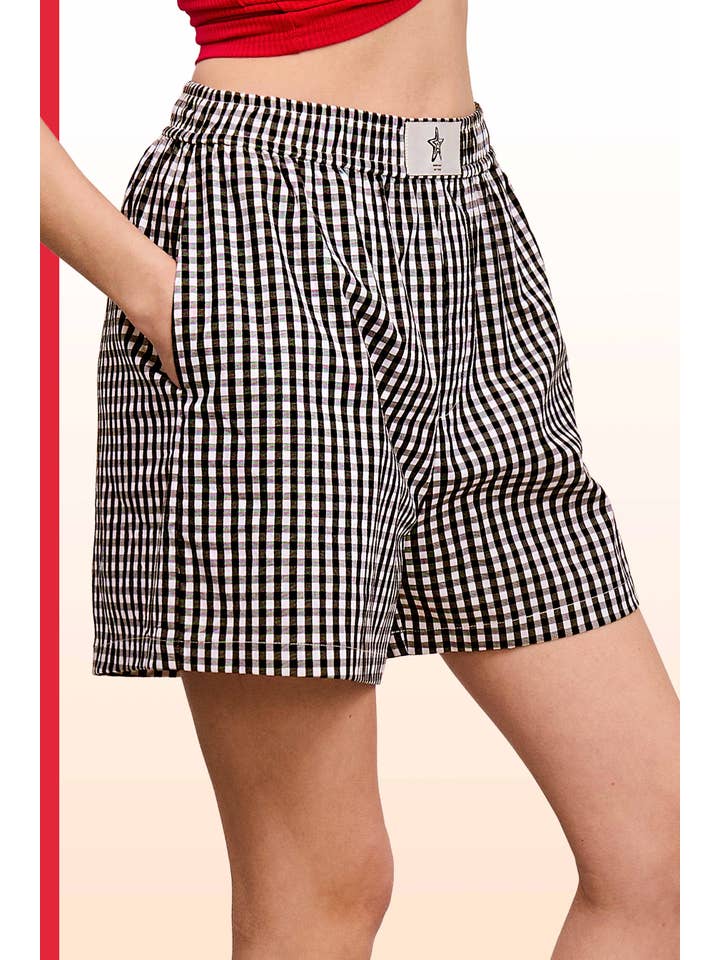 La Miel - Wholesale Shorts - Women's - JDP4231-Y2k Banded Gingham Check Boxer Shorts