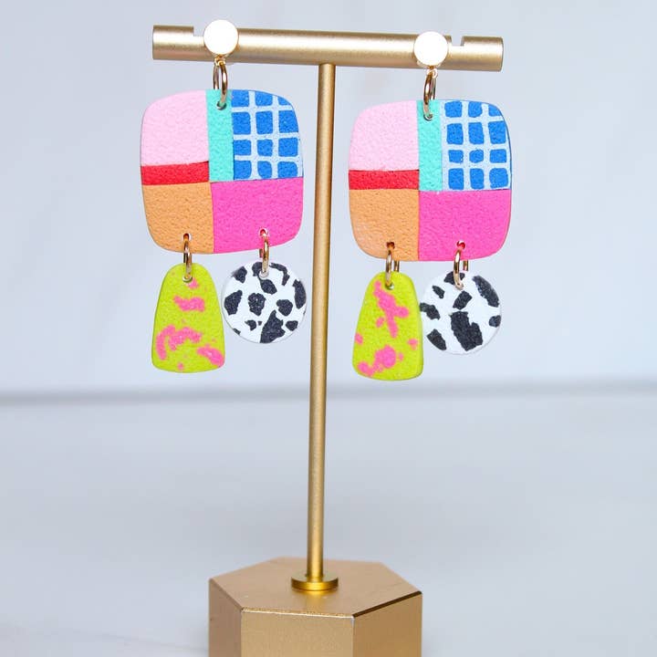 SareStudio - Venta al por mayor Pendientes colgantes - Pendientes de Arcilla en Bloque de Color - Pendientes de Arcilla Multicolor, Joyería de Polímero Hecha a Mano, Ligera e Hipoalergénica, Accesorio de Declaración