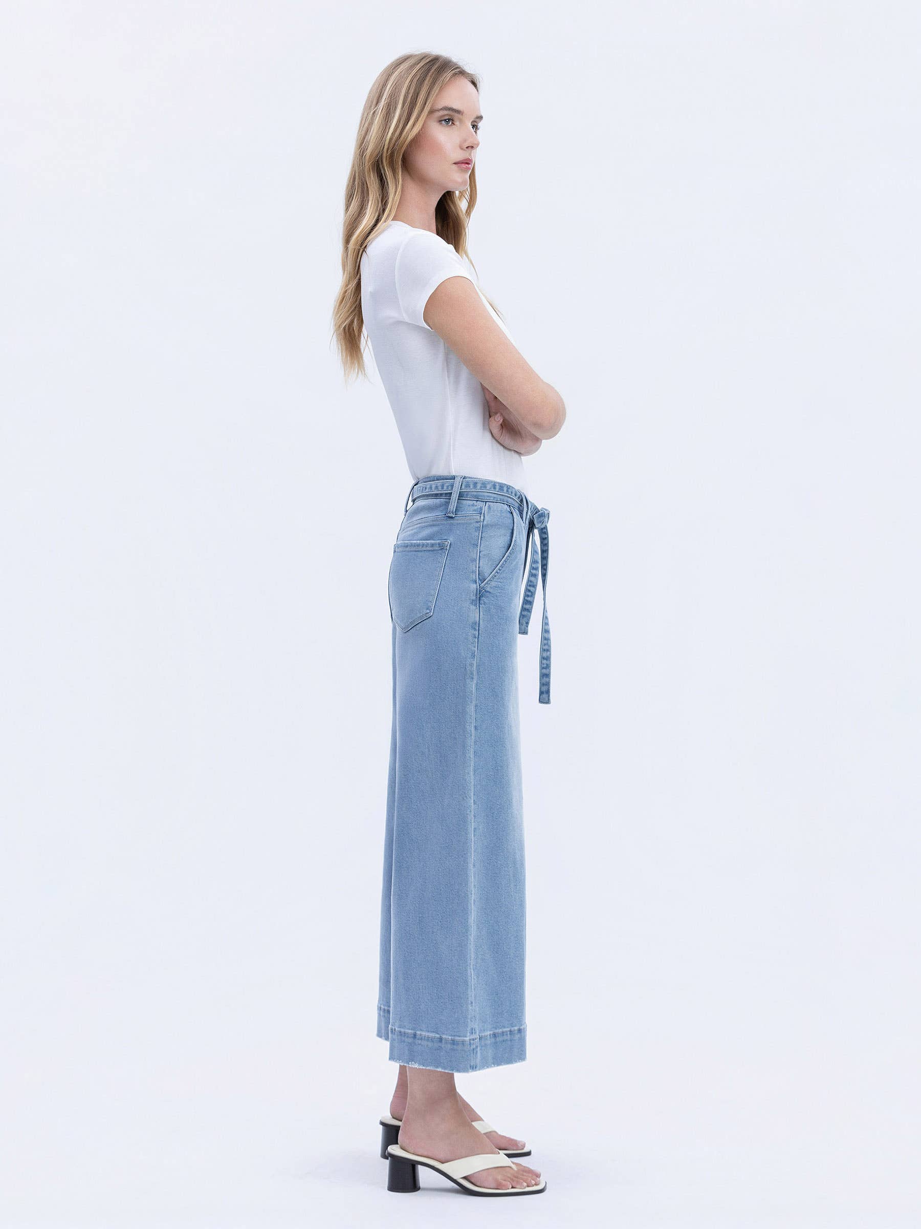 FLUSTER HIGH RISE TIE WAIST CROP PALAZZO JEANS T6906 for wholesale on Faire3