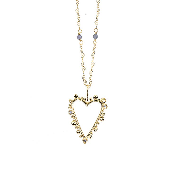 Collana con cuore con tanzaniti | Poesia per la vendita all'ingrosso da parte di ISHWARA JEWELS