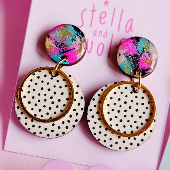Vita och svarta prickiga drop/ galaxy print stud örhängen för wholesale av Stella and Wolf