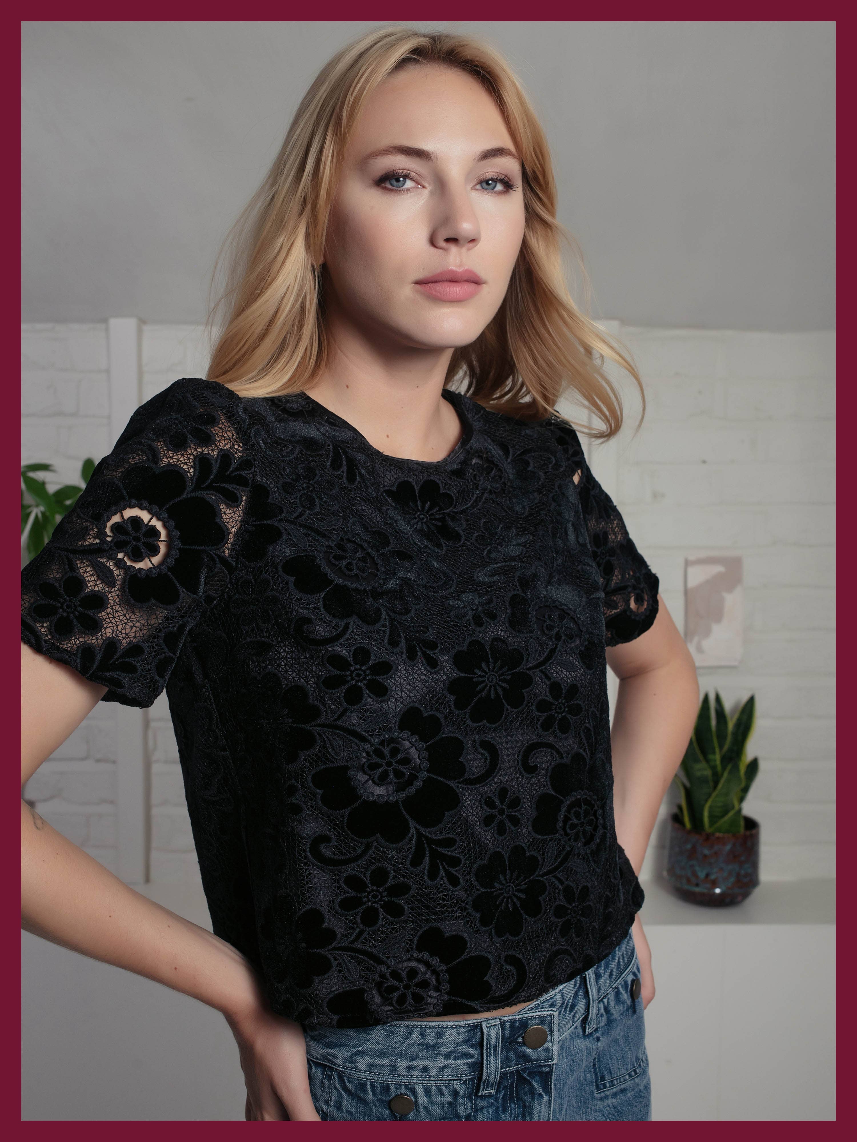 Black Corinne Lace Top for wholesale on Faire3