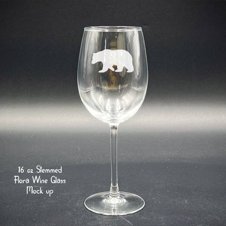 Bear - 16 oz Flora Stemmed Wine Glass for wholesale by Adirondack Etching LLC