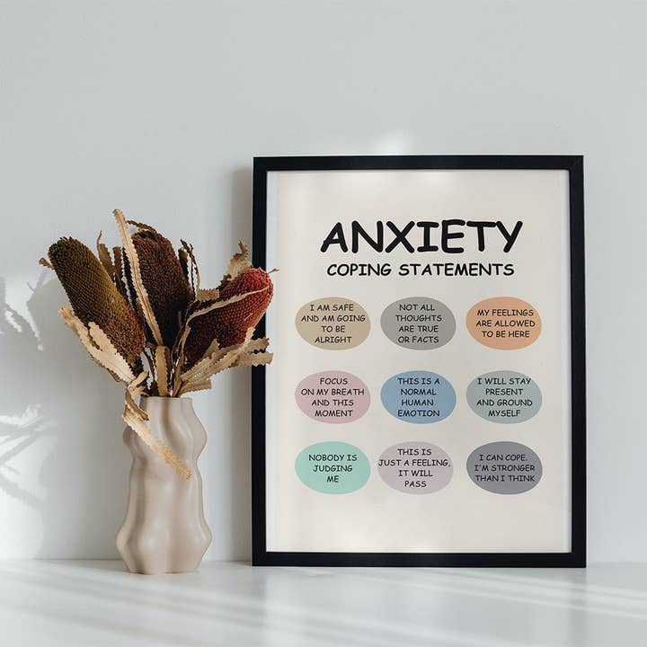 Anxiety Coping Statements Mental Health, Self Care Print A4 for wholesale by Lunabuloona