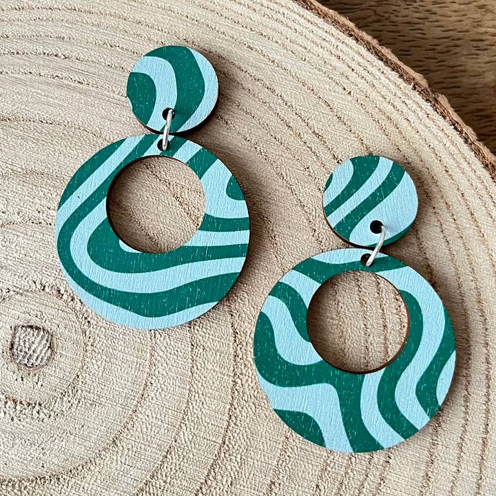 Psychedelic Blues ~ Digitally Printed Wooden Earrings for wholesale by Soul and Style