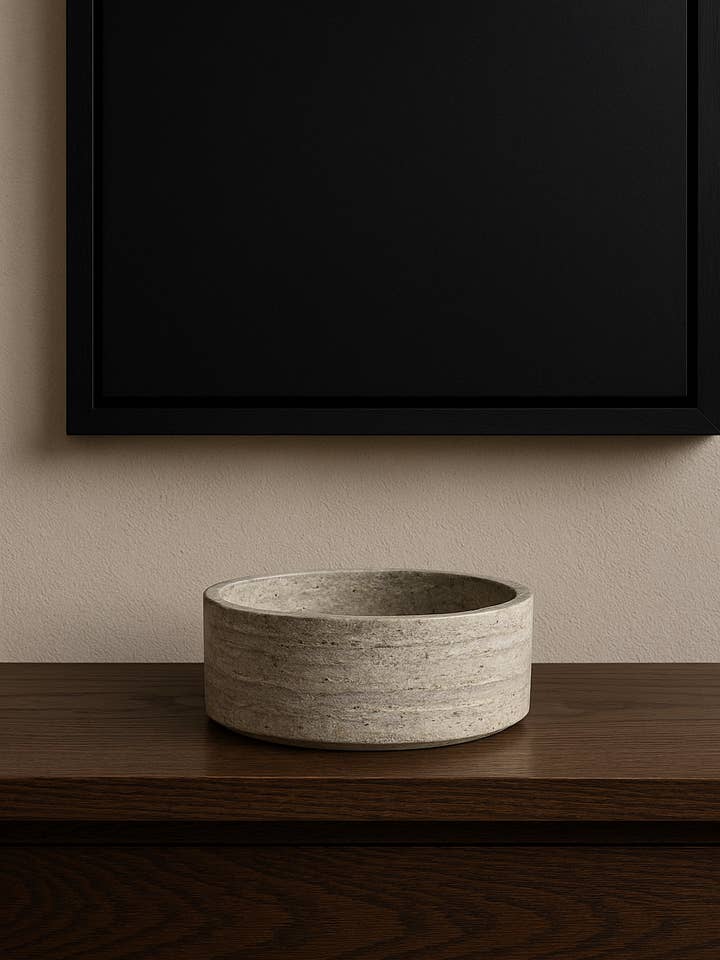 Silver Travertine Round Bowl for wholesale by Objects & Heritage