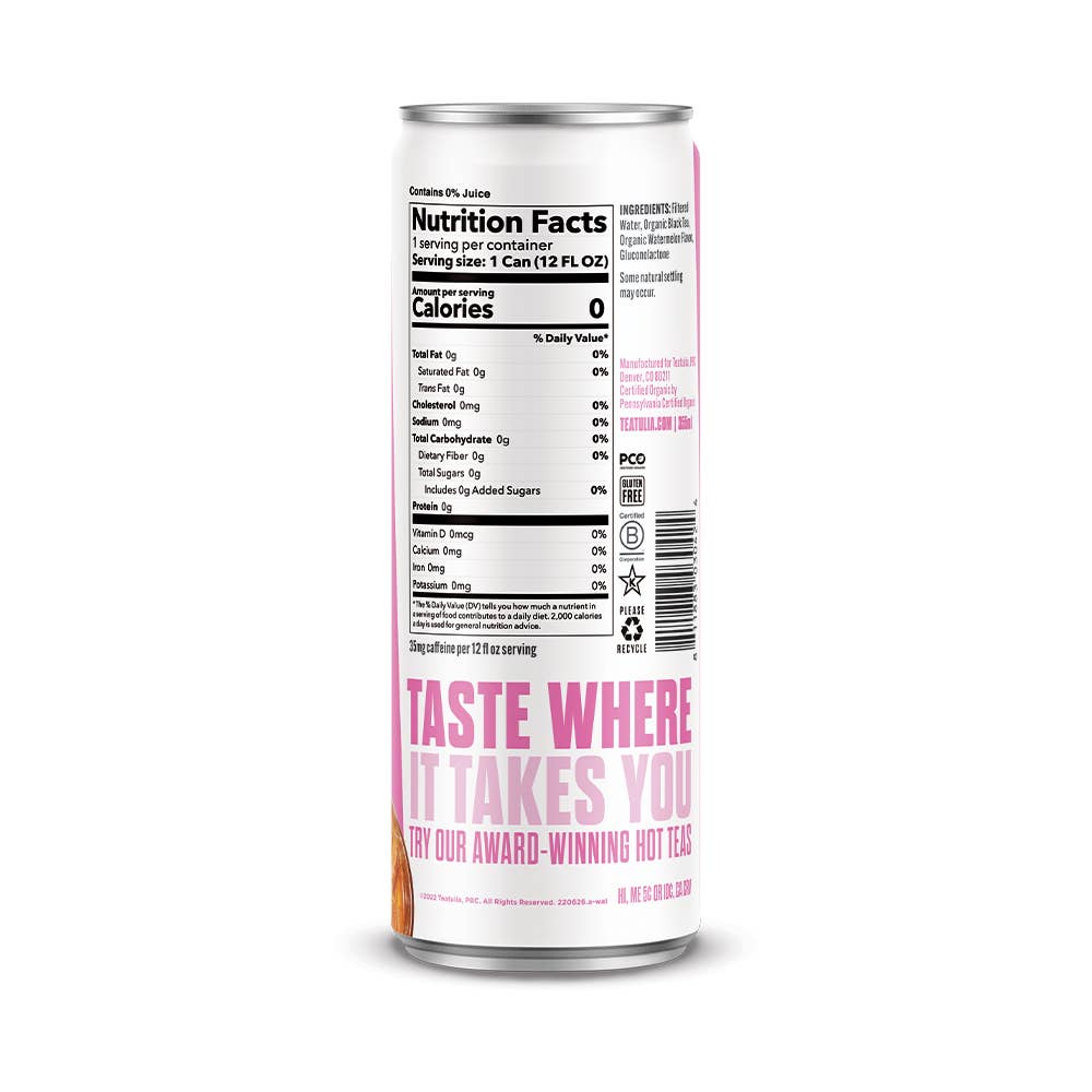 Teatulia Organic Teas - Wholesale Iced Tea - Watermelon Black Organic Unsweetened Iced Tea Can1