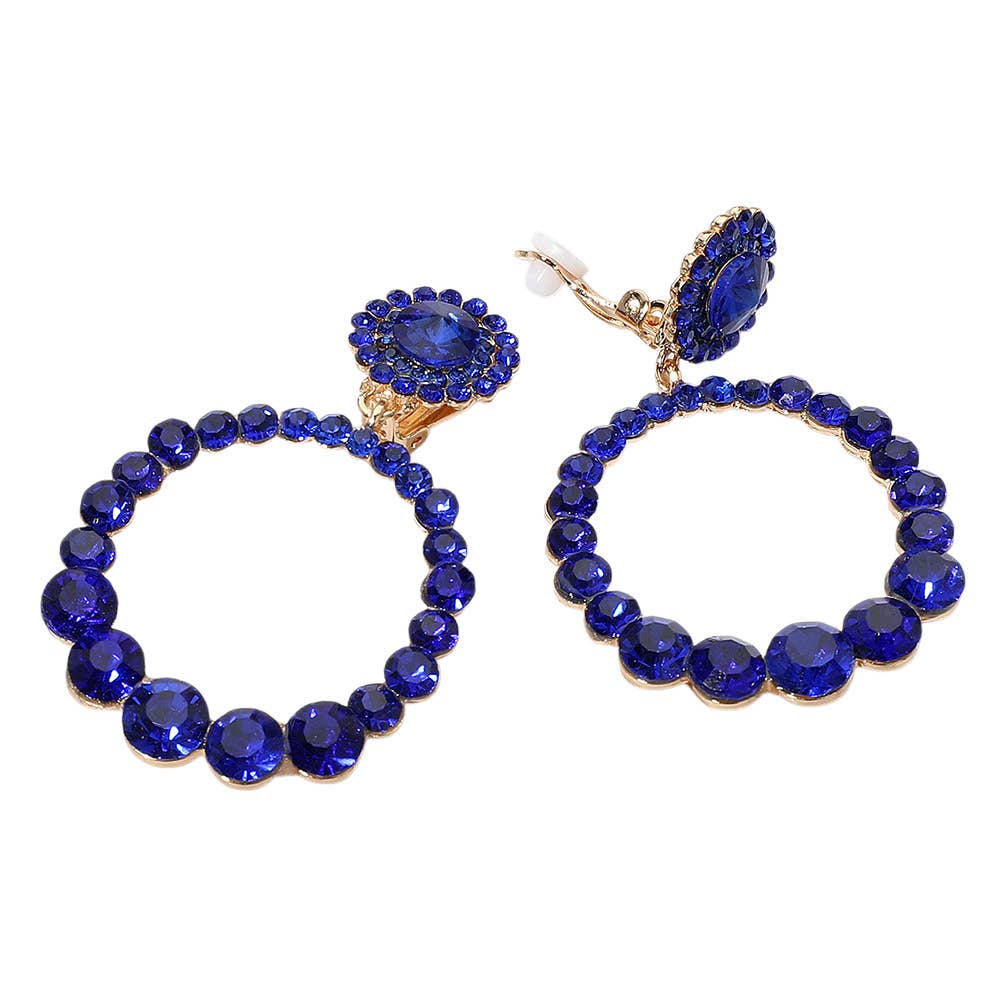 Sensibling Corp. – wholesale Clip-on earrings – Round Faceted Stone Ring Dangle Evening Clip On Earrings15