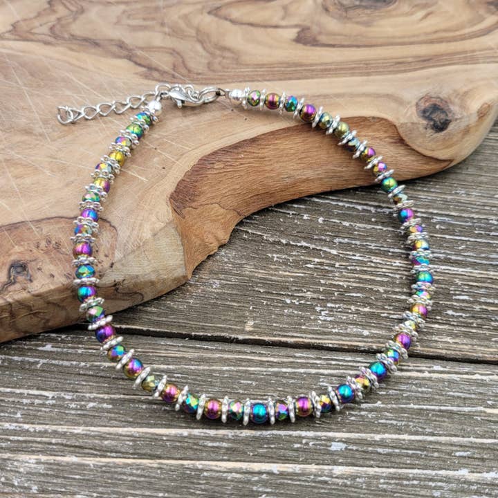 BESHEEK JEWELRY - Wholesale Anklet - Round Rainbow Hematite and Crystal Artisan Beaded Anklet1