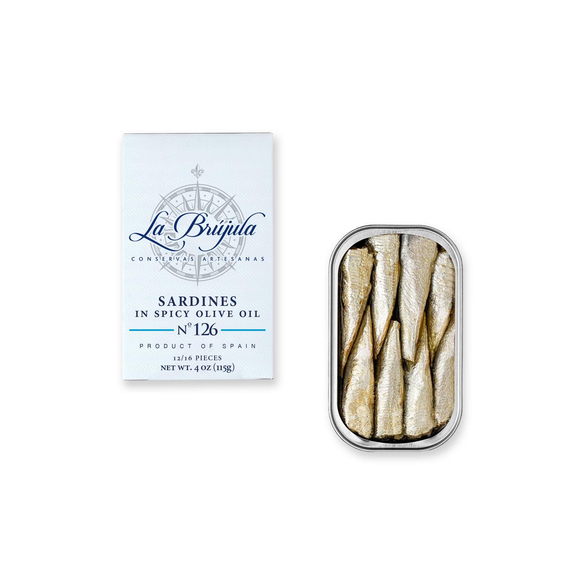 Conservas La Brújula - Wholesale Tinned Fish - Sardines In Spicy Olive Oil 12/16 RR125. LB1260