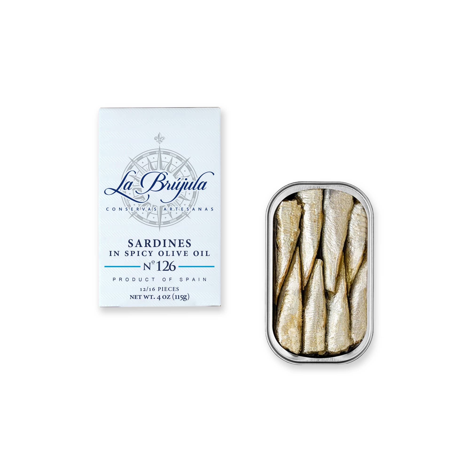 Conservas La Brújula - Wholesale Tinned Fish - Sardines In Spicy Olive Oil 12/16 RR125. LB126