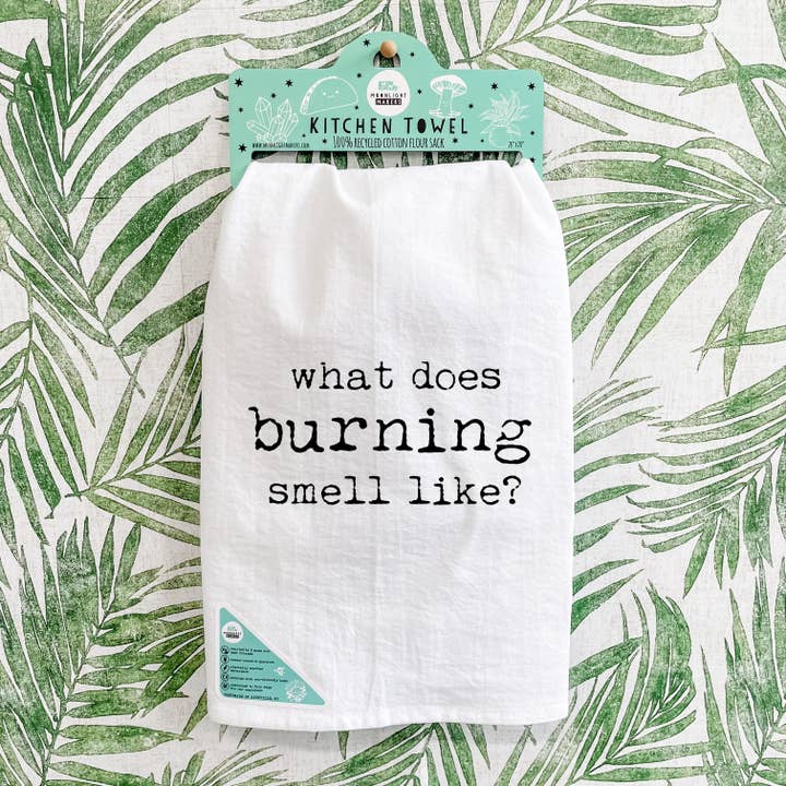 What Does Burning Smell Like? - White Dish Towels - CLOSEOUT for wholesale on Faire