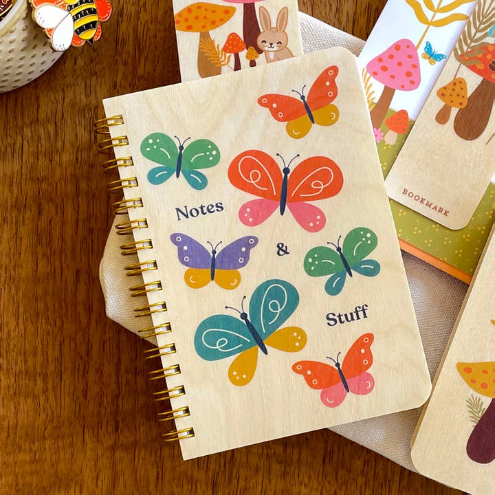 Night Owl Paper Goods – wholesale Anteckningsbok – Butterfly Notes Trä anteckningsbok2