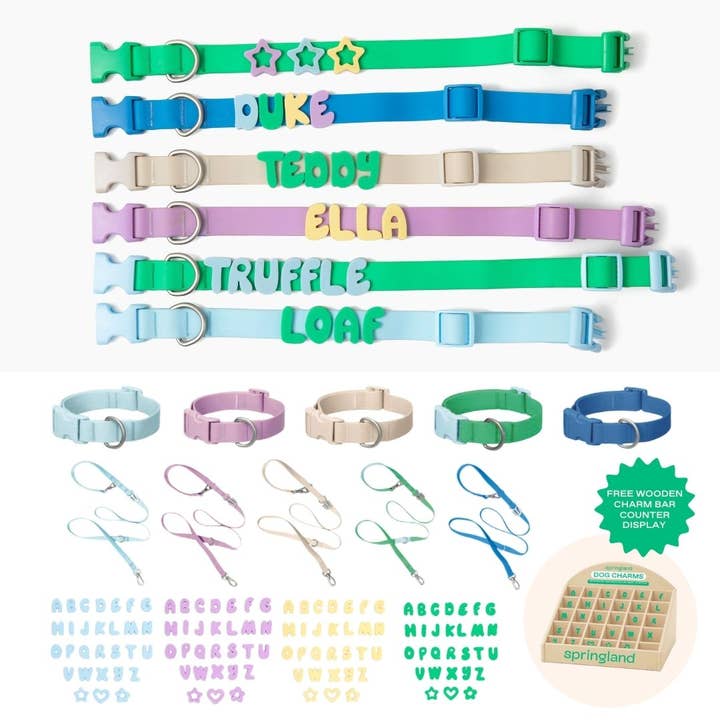 Silicone Dog Charms Complete Set, Custom Collars + Leashes for wholesale by Springland Pets