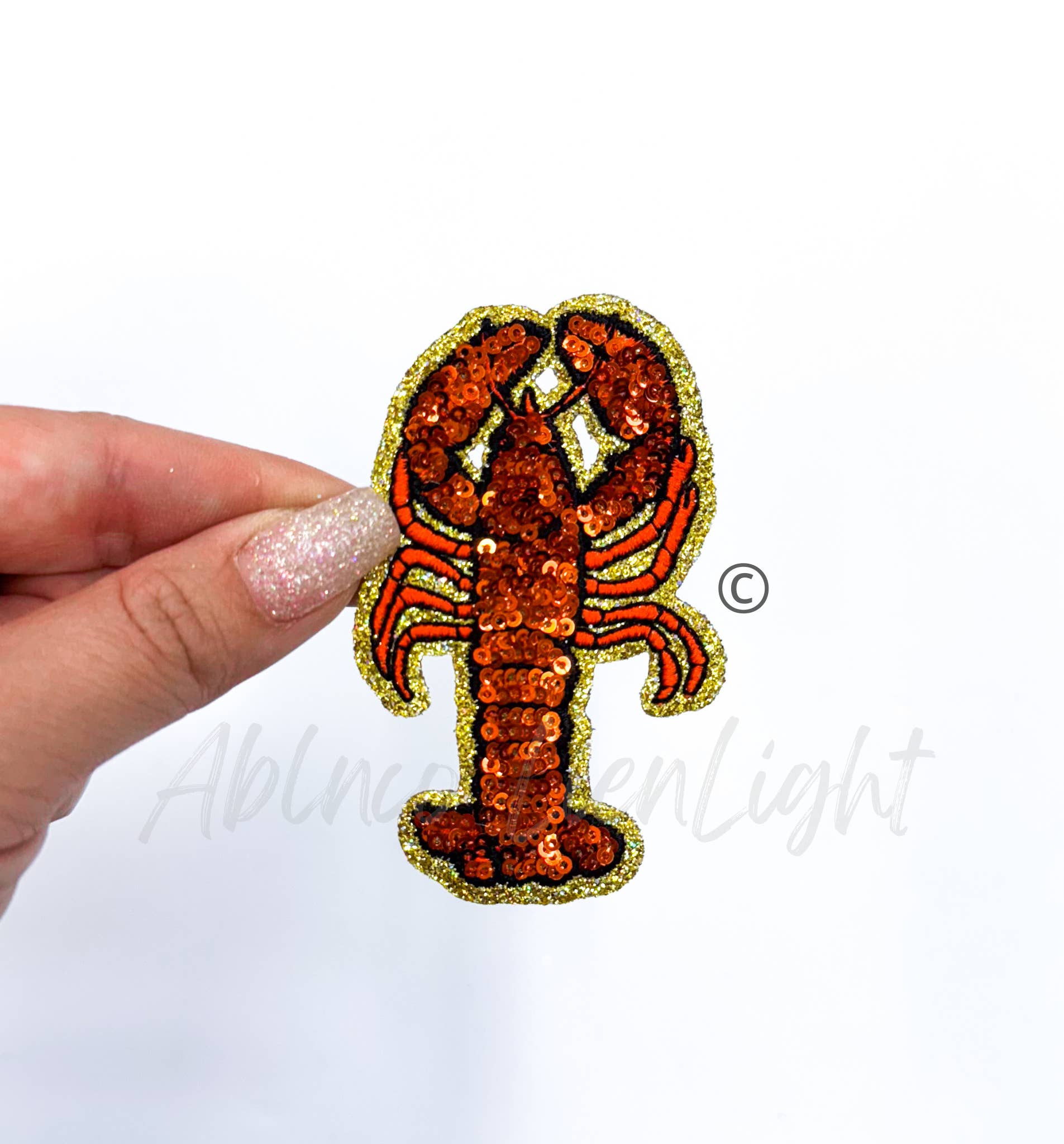ABLNco - Wholesale Patch - 3” Crawfish Glitter Embroidery Iron On Patch