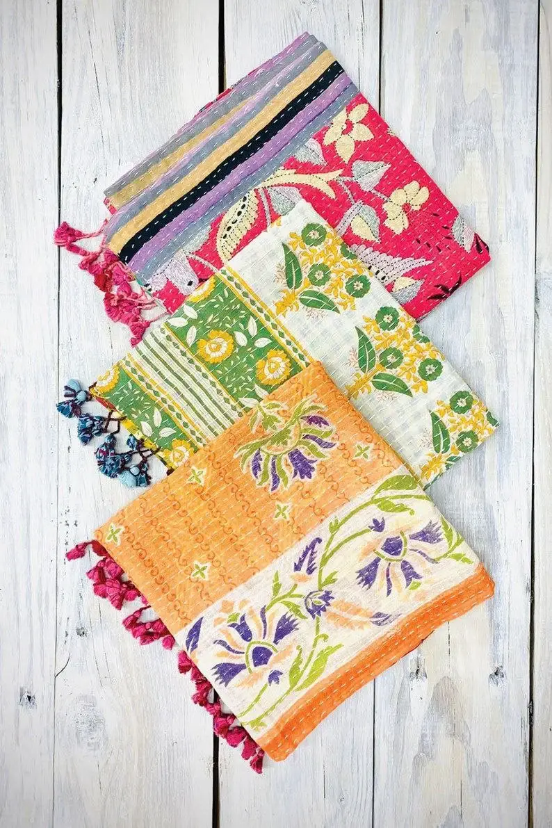 Bhawana Handicrafts - Wholesale Scarf - Women's - 5 Piece Lot, Cotton Kantha Scarf Indian Vintage Kantha Scarf2