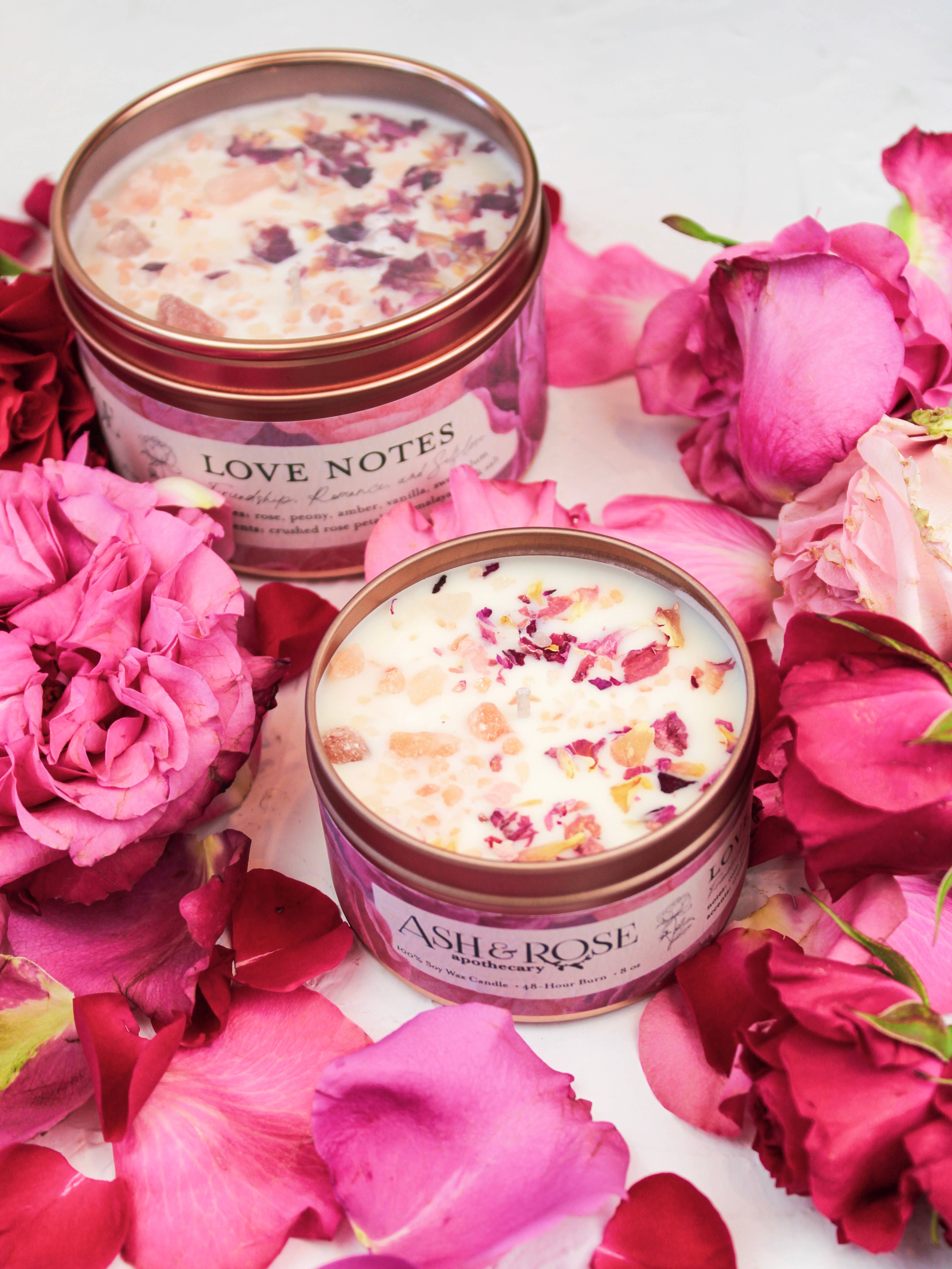 Ash & Rose – wholesale Jar/filled candle – Love Notes Soy Candle Rose Petals Pink Himalayan Salt Flower5