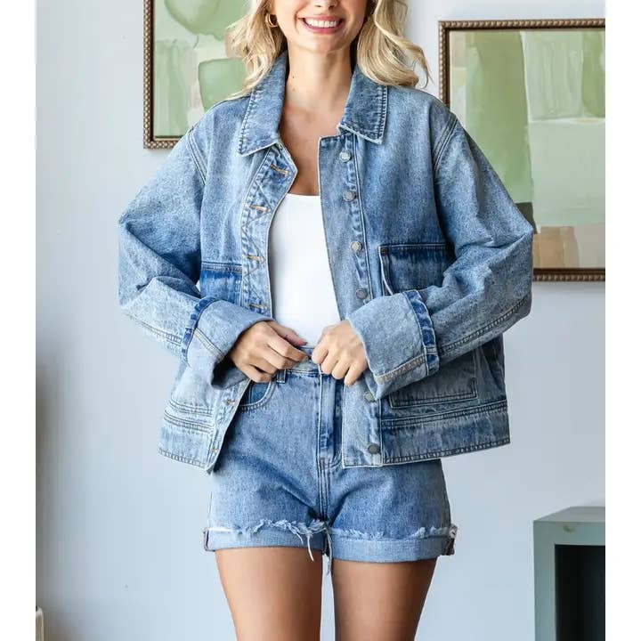 Shacket de Ganga com Bolsos Grandes por atacado de Veveret