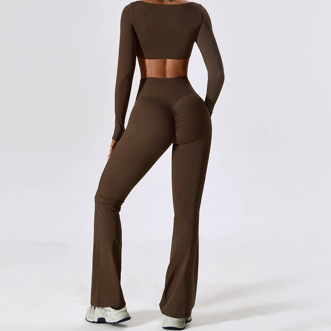 Sodalemon - Wholesale Activewear Set - Women's - 2 Pcs Set Long Sleeve Crop Top Dance Yoga Flare Pants6