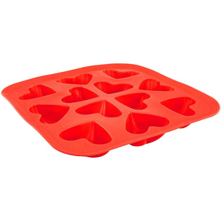 Stampo per cubetti di ghiaccio in silicone rosso a forma di cuore, 12 cubetti per la vendita all'ingrosso da parte di Fairly Odd Brands