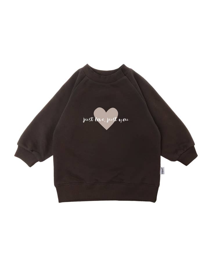 Brown sweatshirt with "just love" print for wholesale by Liliput