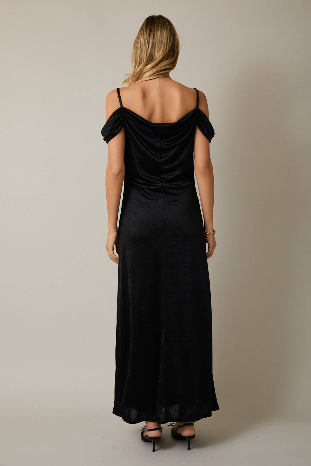 Black COWL NECK STRAP SHORT SLEEVE MAXI DRESS for wholesale on Faire2