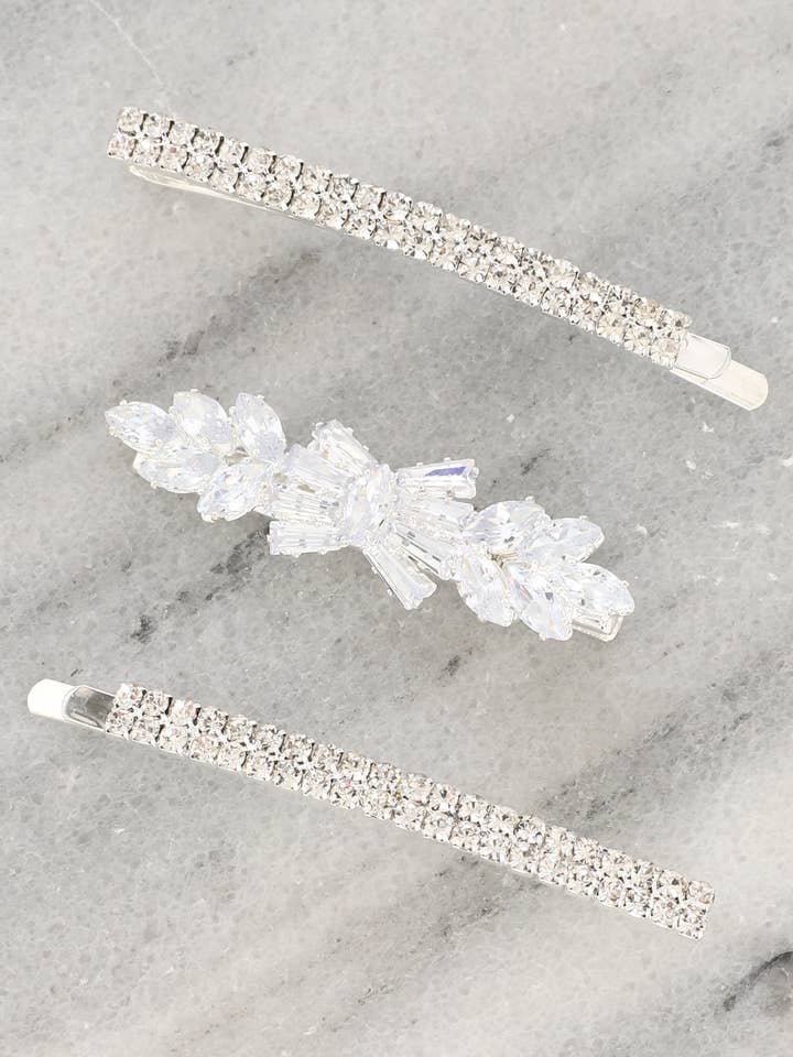 3-Piece Crystal Cluster Bridal Bobby Pin Set for wholesale by SP Sophia Collection