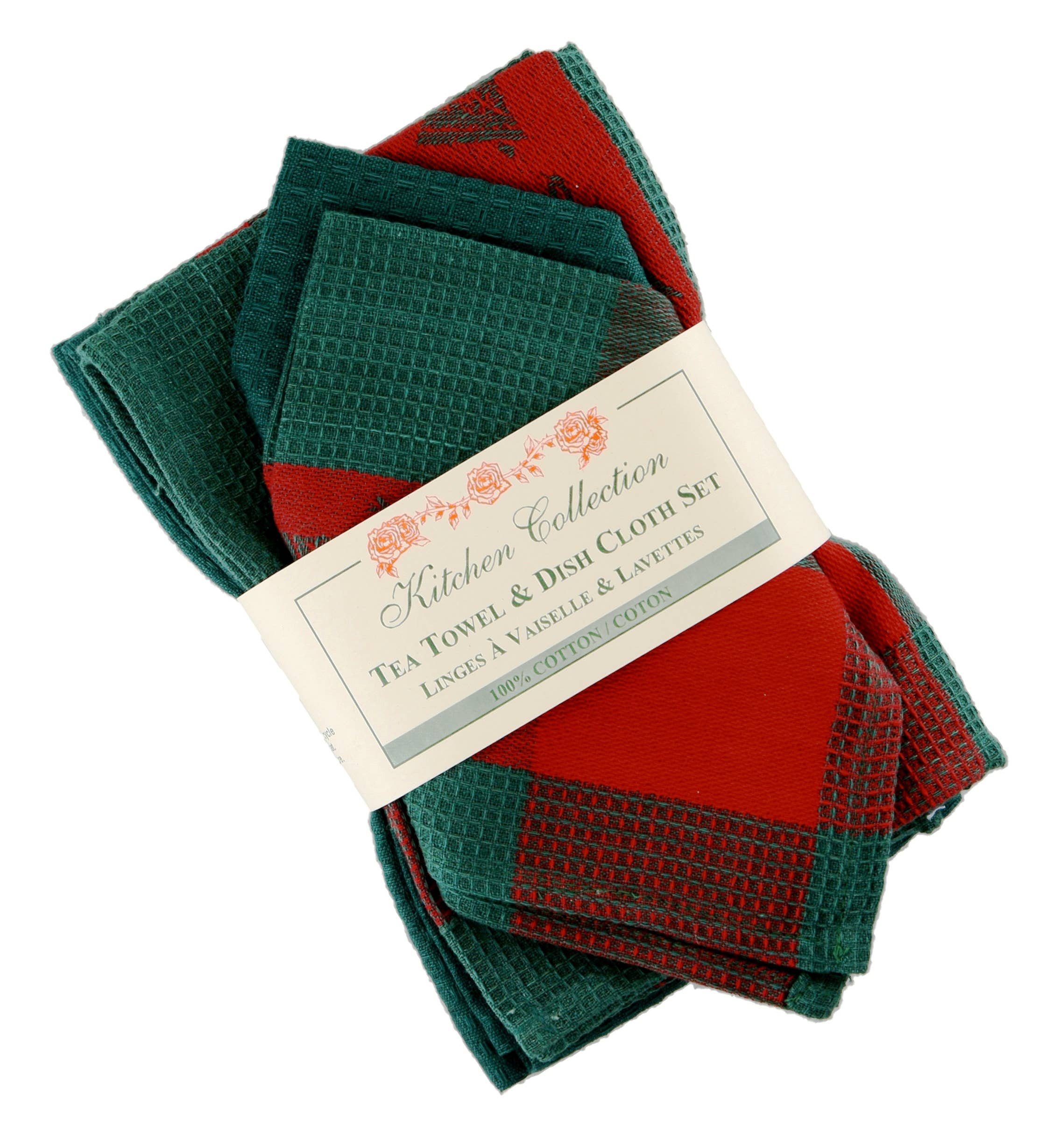 Accent Linen - Wholesale Tea Towel - 2 Tea Towel + 2 Dish Cloths Set - Christmas Bell0