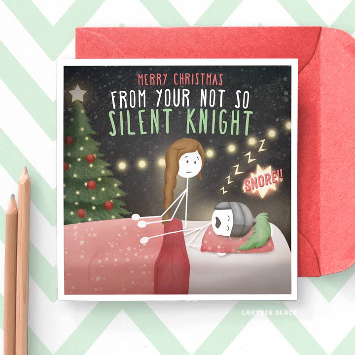 Not So Silent Knight Funny Wife Christmas greeting card for wholesale by Lanther Black