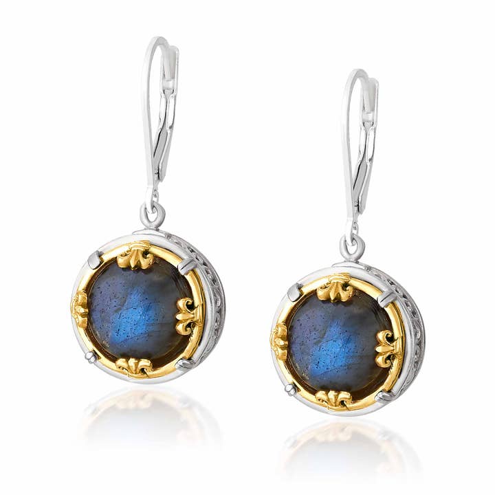 Brincos Labradorite Redondos com Vermeil em Ouro 18k por atacado de Anatoli Jewelry