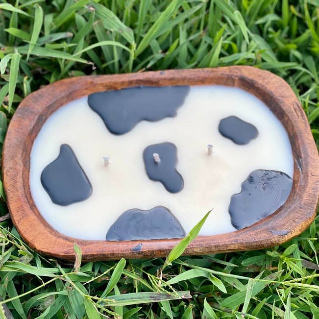 Cow Print Dough Bowl Soy Candle, Cow Print Decor, Candle for wholesale by Huff Designs Candle Co