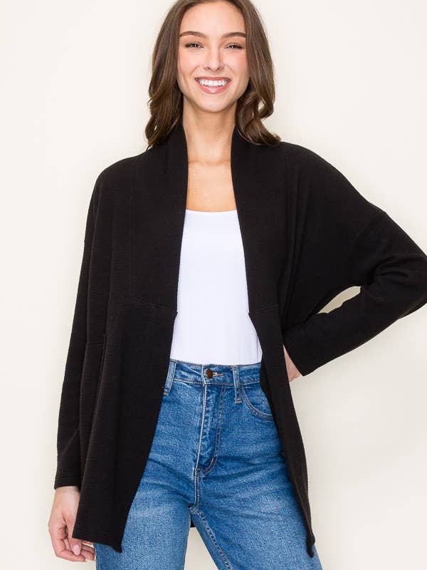 Tres Bien, Inc - Wholesale Cardigan - Women's - CLOUDY KNIT SHORT CARDIGAN WITH POCKETS
