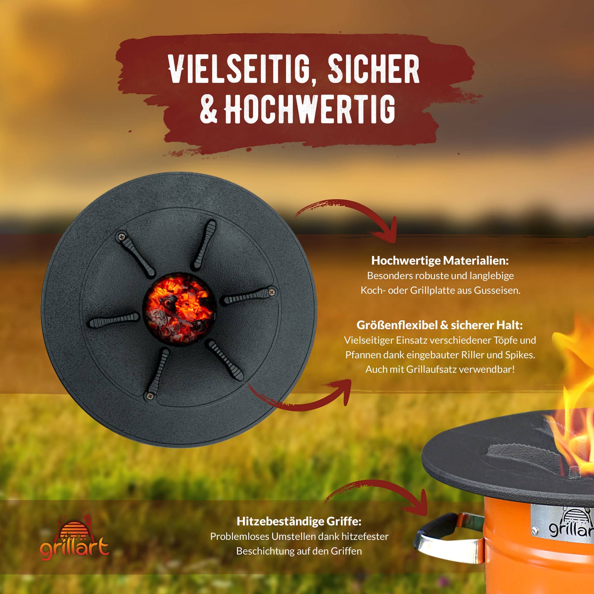 grillart® - Vente Outil de gril pour l'extérieur - grillart® Poêle fusée « Powertrain I » avec sac de transport orange/noir5